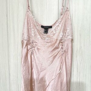 Forever 21 Blush Satin Chemise with Lace Detail